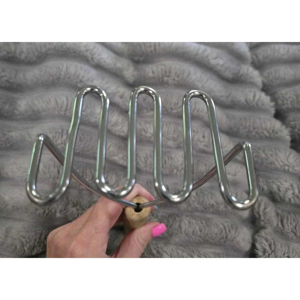 Vintage Potato Masher Wavy Chrome Wire Head Natural Wood Handle Kitchen Tool